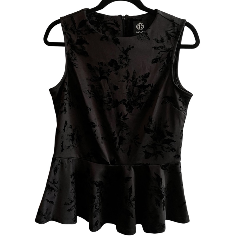 Y2K burnout clubbing peplum top Bobeau Black Floral Blouse medium M sleeveless